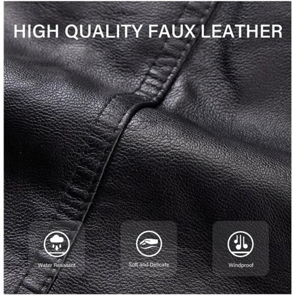 Black Faux Fur Leather Belted Motorcycle Bomber Jacket Sherpa Winter Biker Coat‎ - Picture 9 of 10